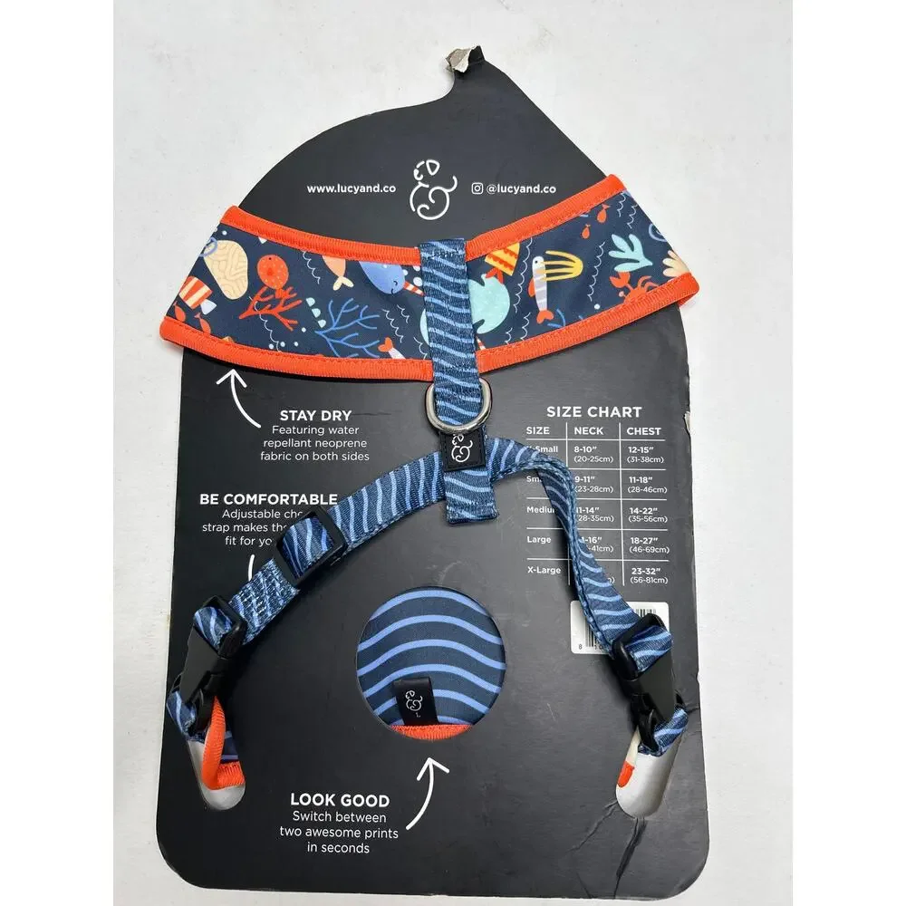 Reversible Dog Harness in Navy with Orange Trim - Large